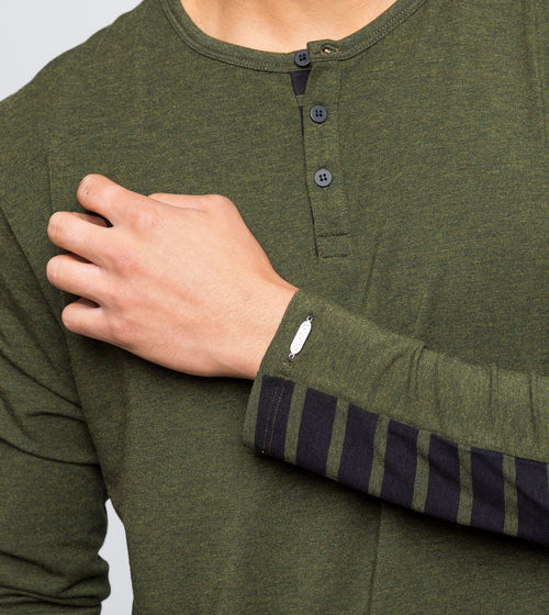 Men's Long Sleeve Striped Henley