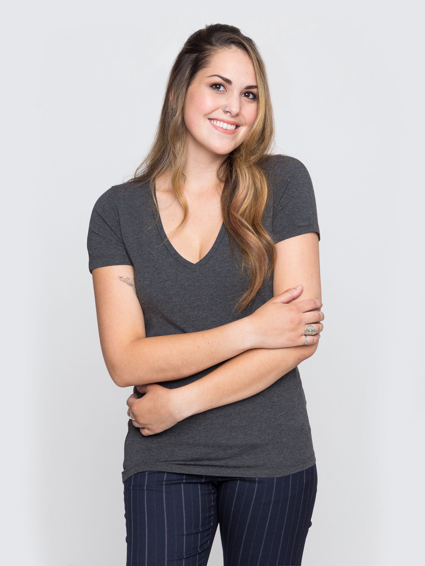 Two Blind Brothers - Womens Women's "Feel" V-Neck Charcoal