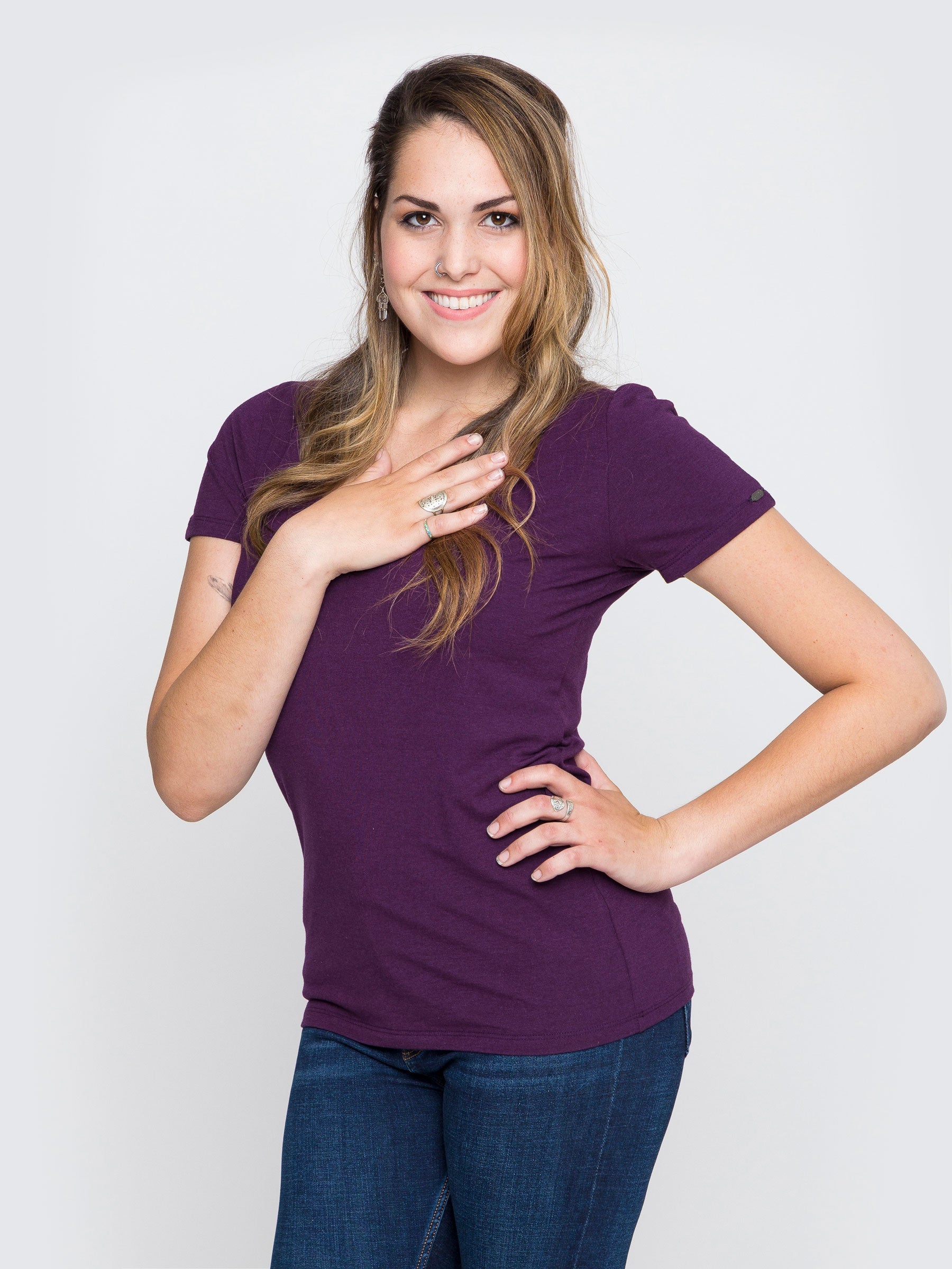 Two Blind Brothers - Womens Women's "Feel" V-Neck Plum