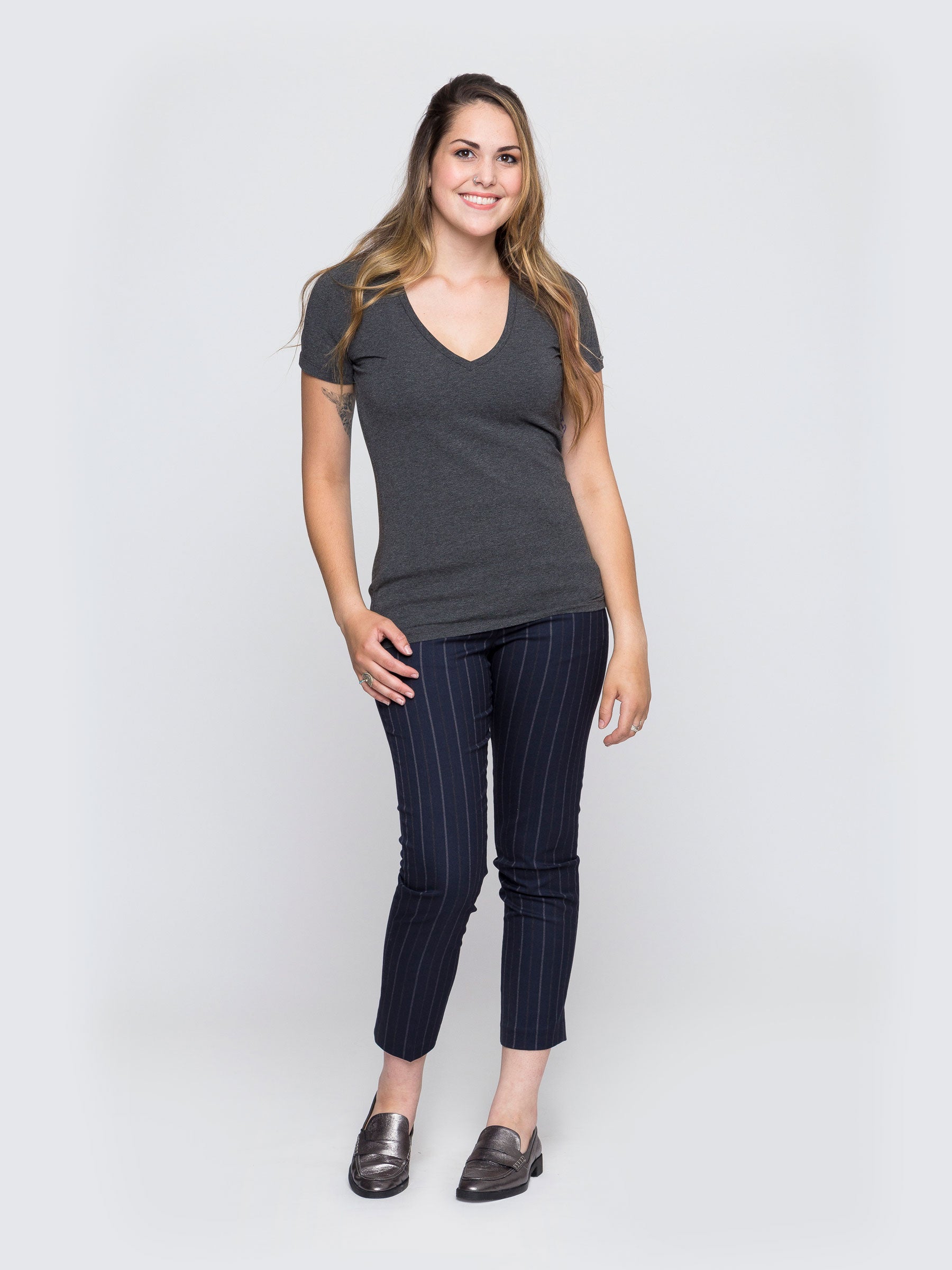 Two Blind Brothers - Womens Women's "Feel" V-Neck Charcoal