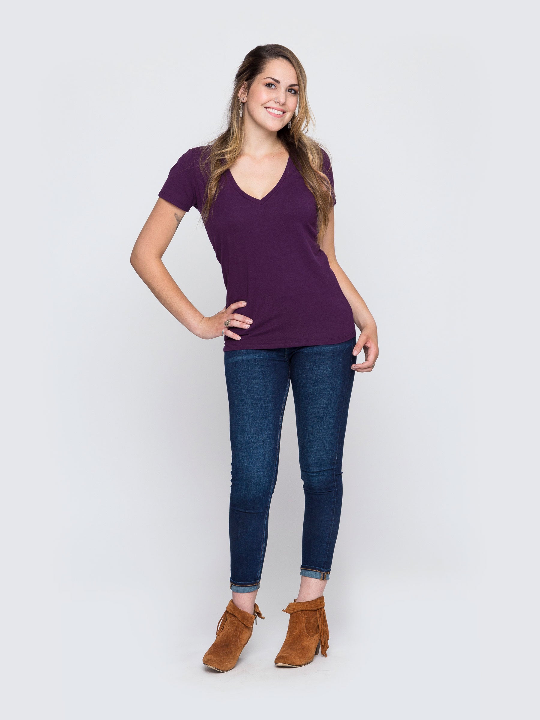 Two Blind Brothers - Womens Women's "Feel" V-Neck Plum