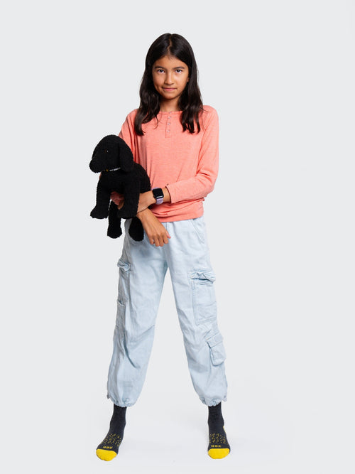 Kids' Long Sleeve Henley in Peach