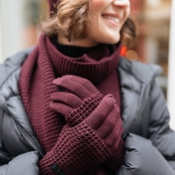Two Blind Brothers - Gift Waffle Knit Gloves Maroon
