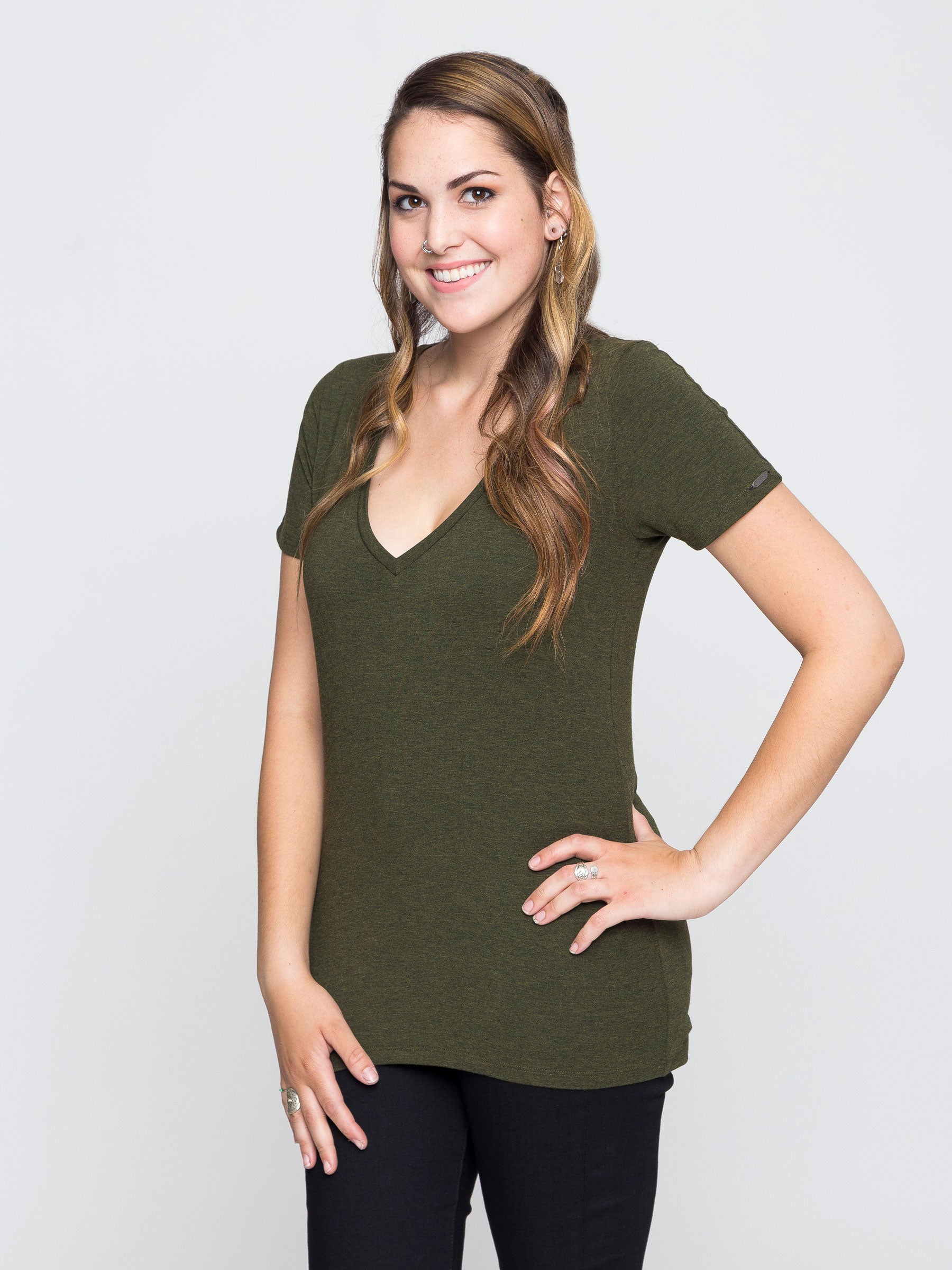 Two Blind Brothers - Womens Women's "Feel" V-Neck Forest
