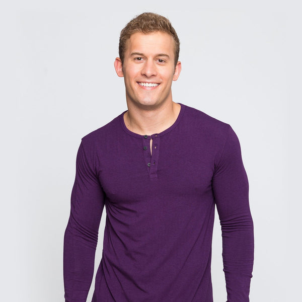Two Blind Brothers - Mens Men's Long Sleeve Striped Henley Plum