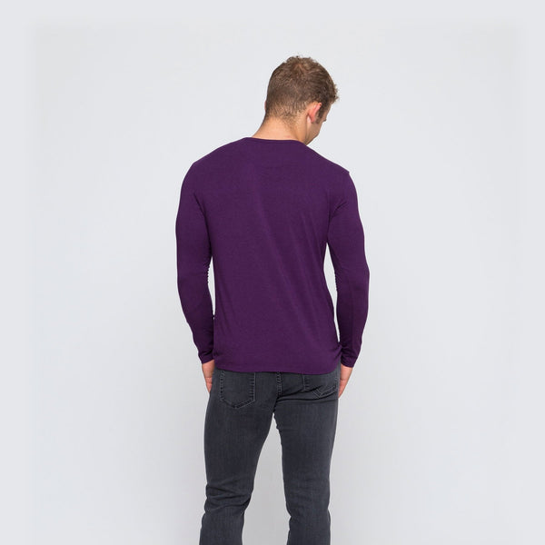 Two Blind Brothers - Mens Men's Long Sleeve Striped Henley Plum