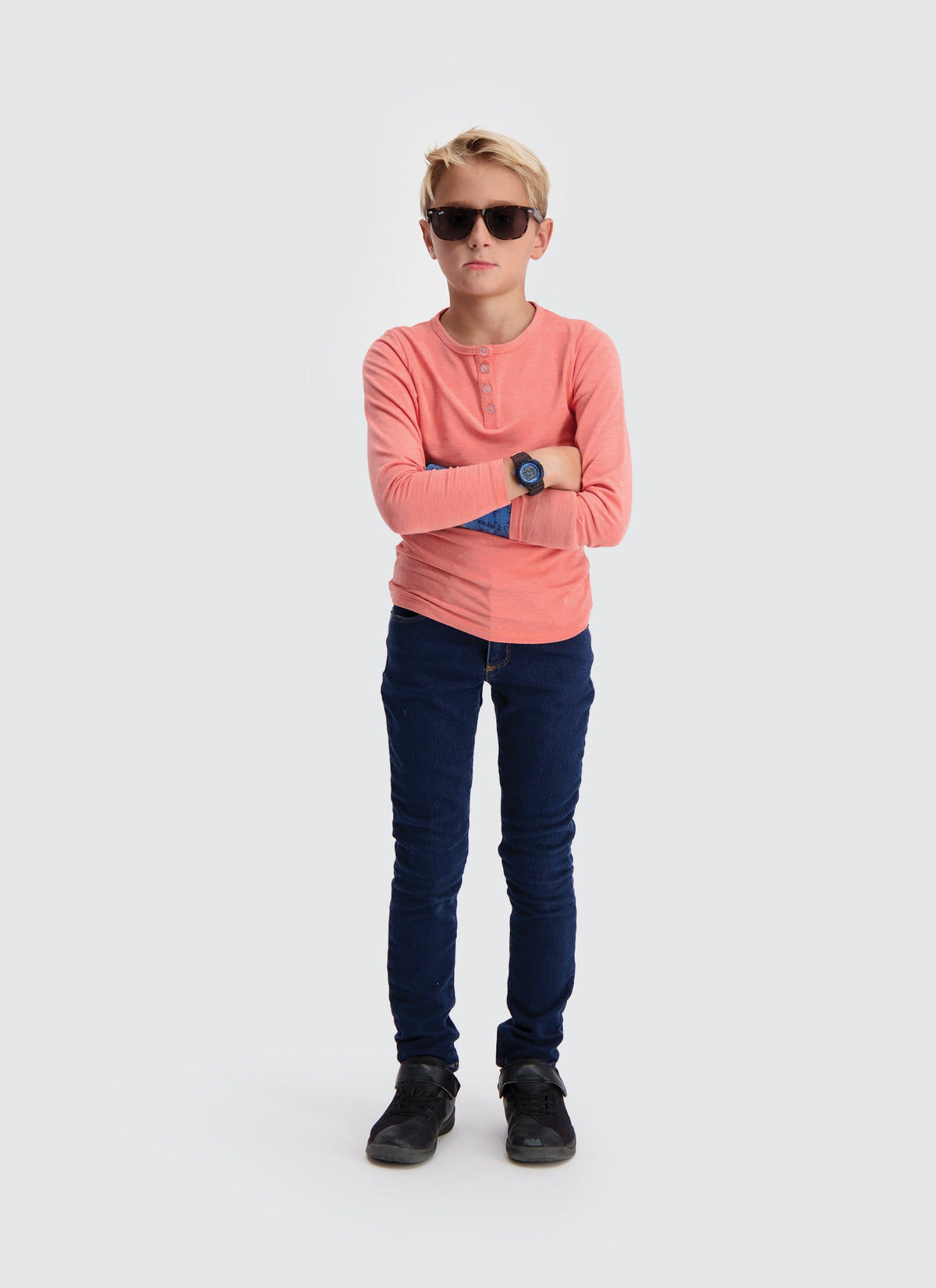 Two Blind Brothers -  Kids' Long Sleeve Henley Peach