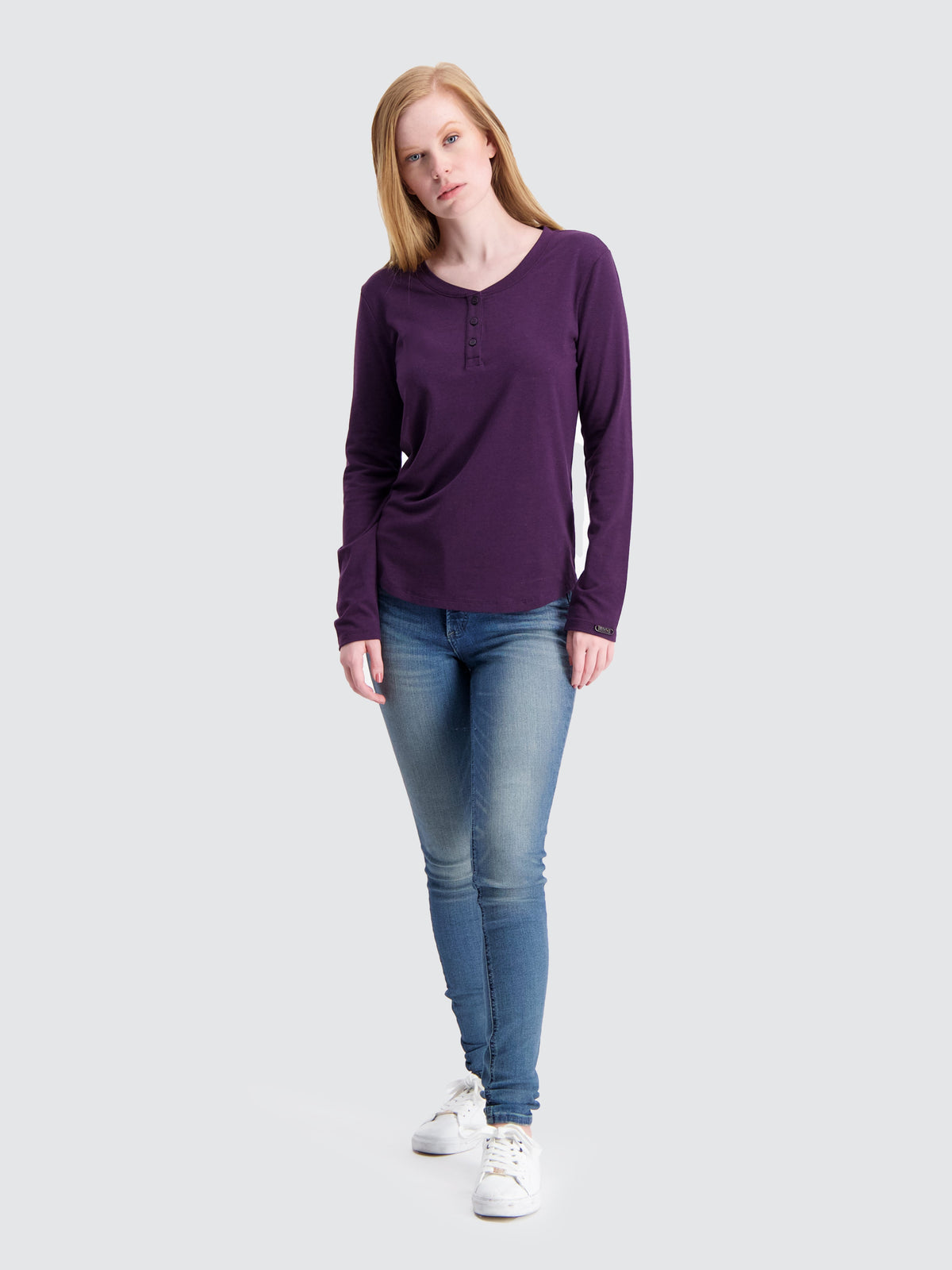 Two Blind Brothers - Womens Women's LS Relaxed Fit Henley Plum