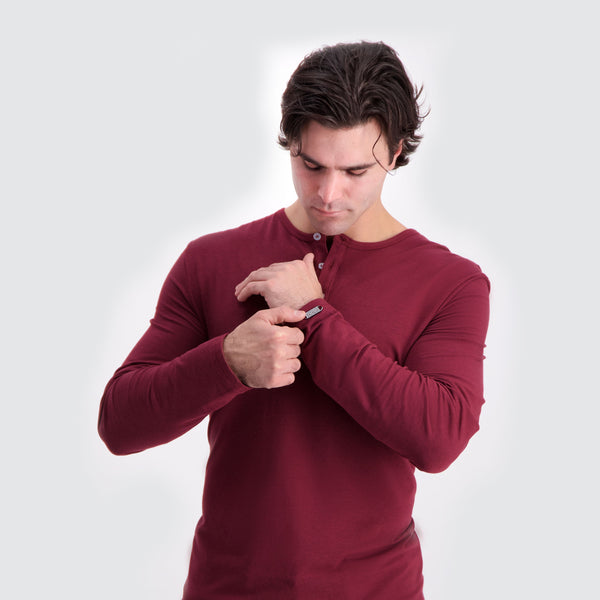 Two Blind Brothers - Mens Men's Long Sleeve Solid Henley Maroon