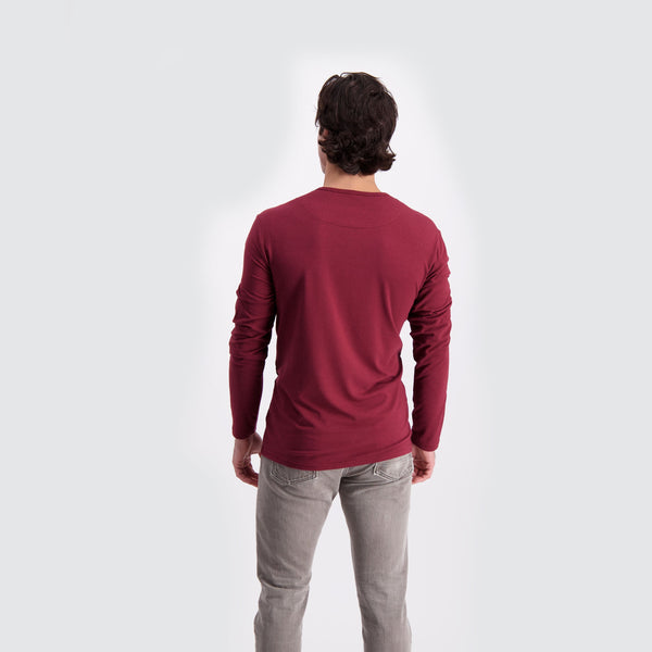Two Blind Brothers - Mens Men's Long Sleeve Striped Henley Maroon