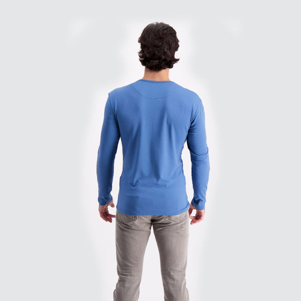 Two Blind Brothers - Mens Men's Long Sleeve Striped Henley Blue