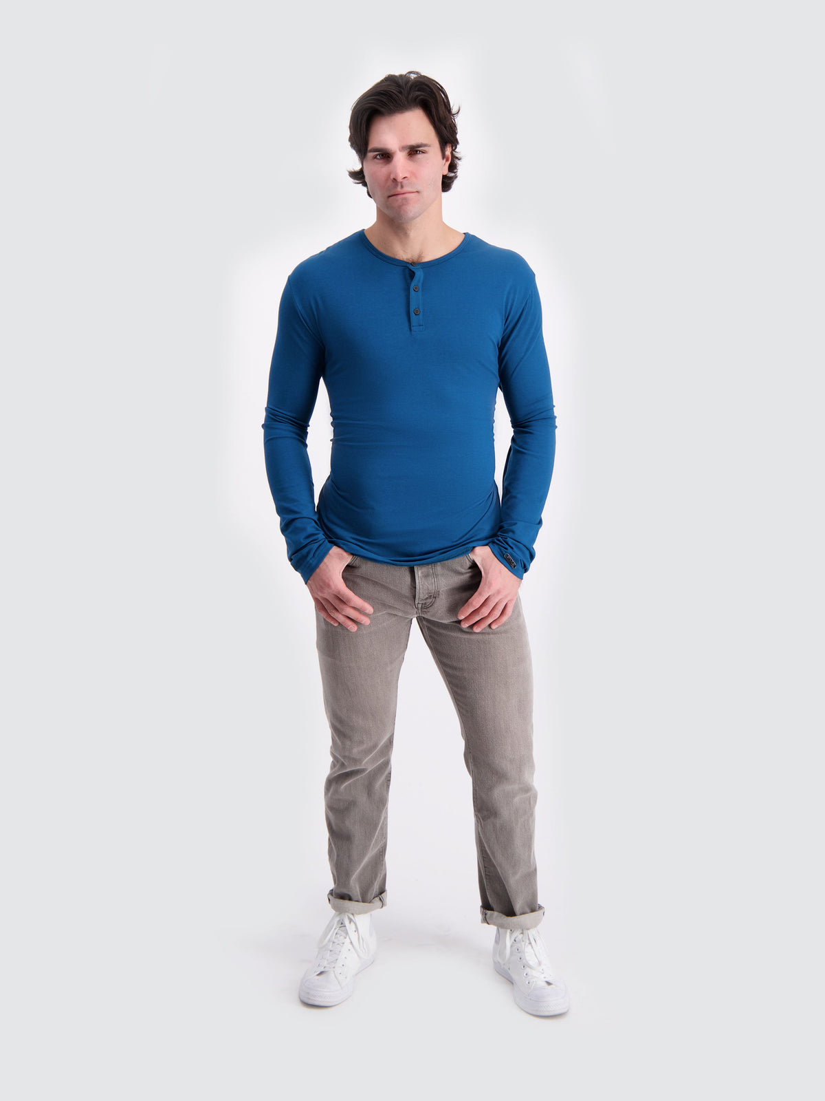 Two Blind Brothers - Mens Men's Long Sleeve Solid Henley Charcoal