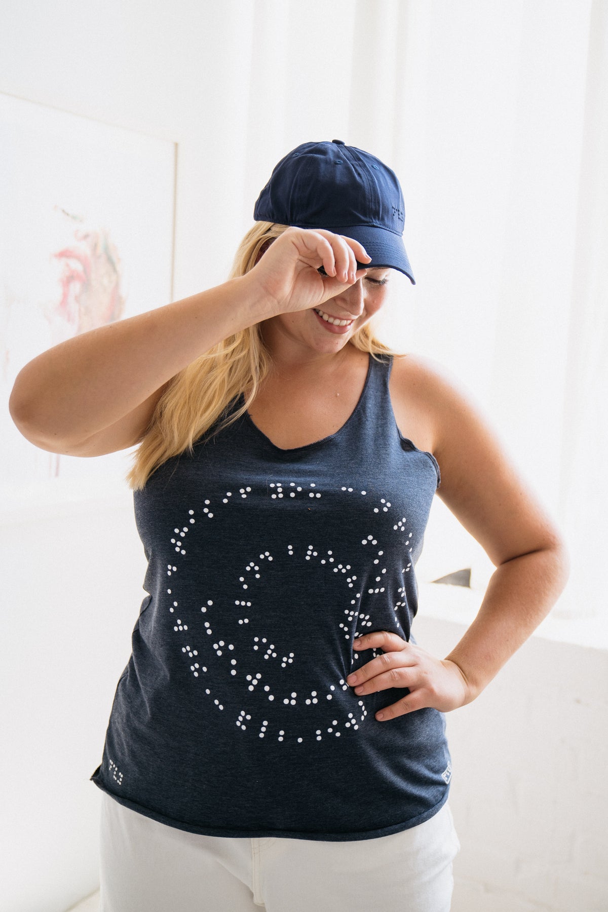 Two Blind Brothers - Womens Braille Spiral Graphic Tank Navy--