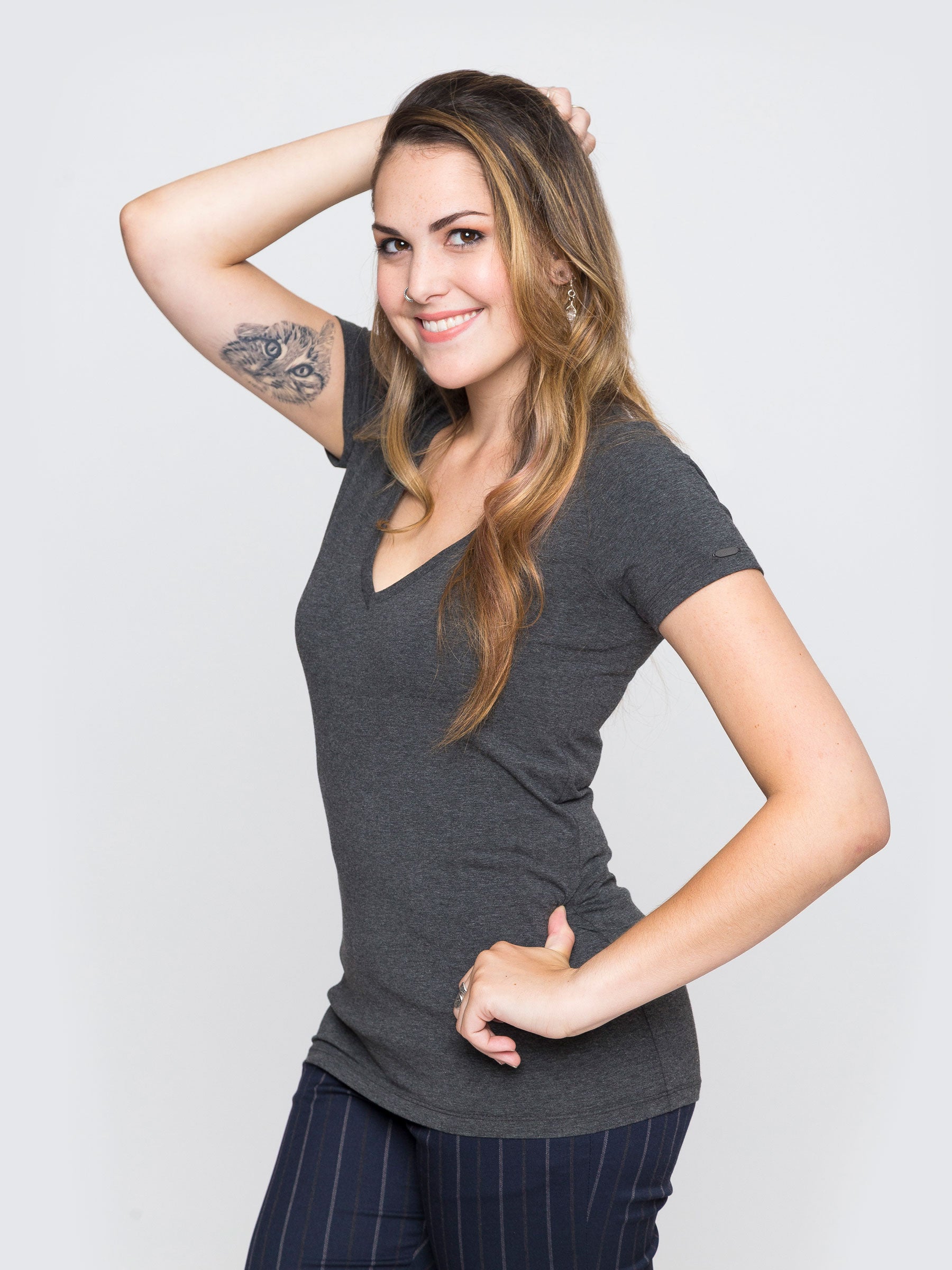Two Blind Brothers - Womens Women's "Feel" V-Neck Charcoal