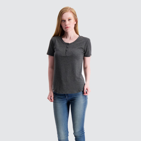 Two Blind Brothers - Womens Women's SS Henley Charcoal