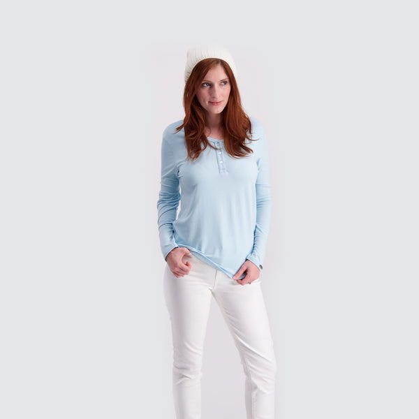 Two Blind Brothers - Womens Women's LS Relaxed Fit Henley Light-Blue