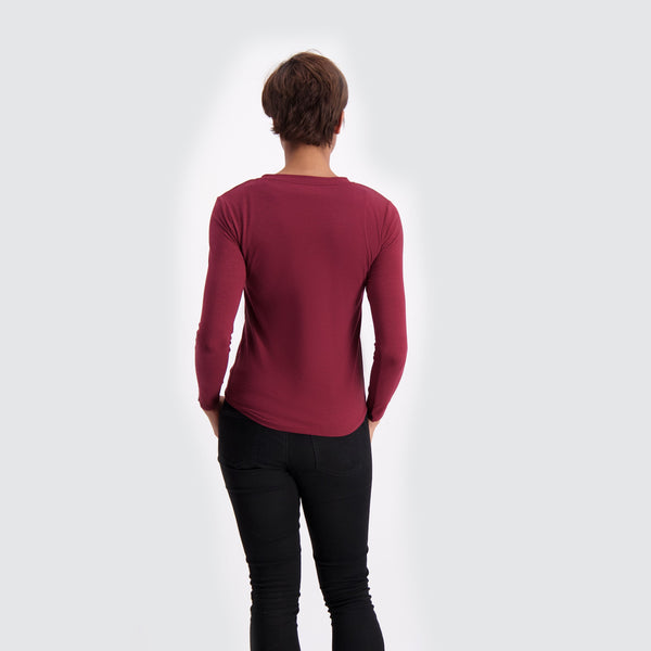 Two Blind Brothers - Womens Women's LS Relaxed Fit Henley Maroon