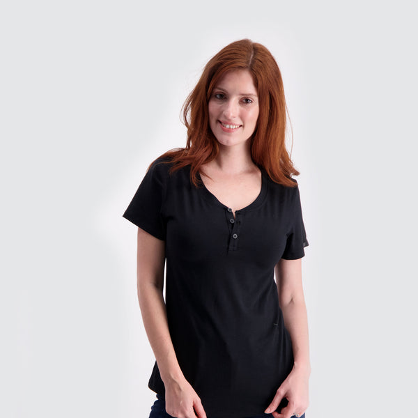 Two Blind Brothers - Womens Women's Short Sleeve Henley Black