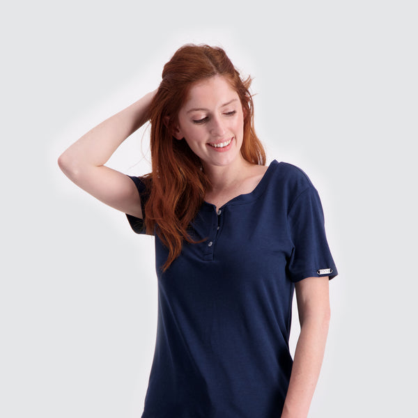Two Blind Brothers - Womens Women's Short Sleeve Henley Navy