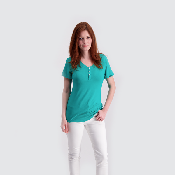 Two Blind Brothers - Womens Women's SS Henley Seafoam
