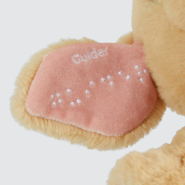 Two Blind Brothers - Guide Dog GUIDER Dog's-pink-ear-with-white-embroidered-name-in-braille