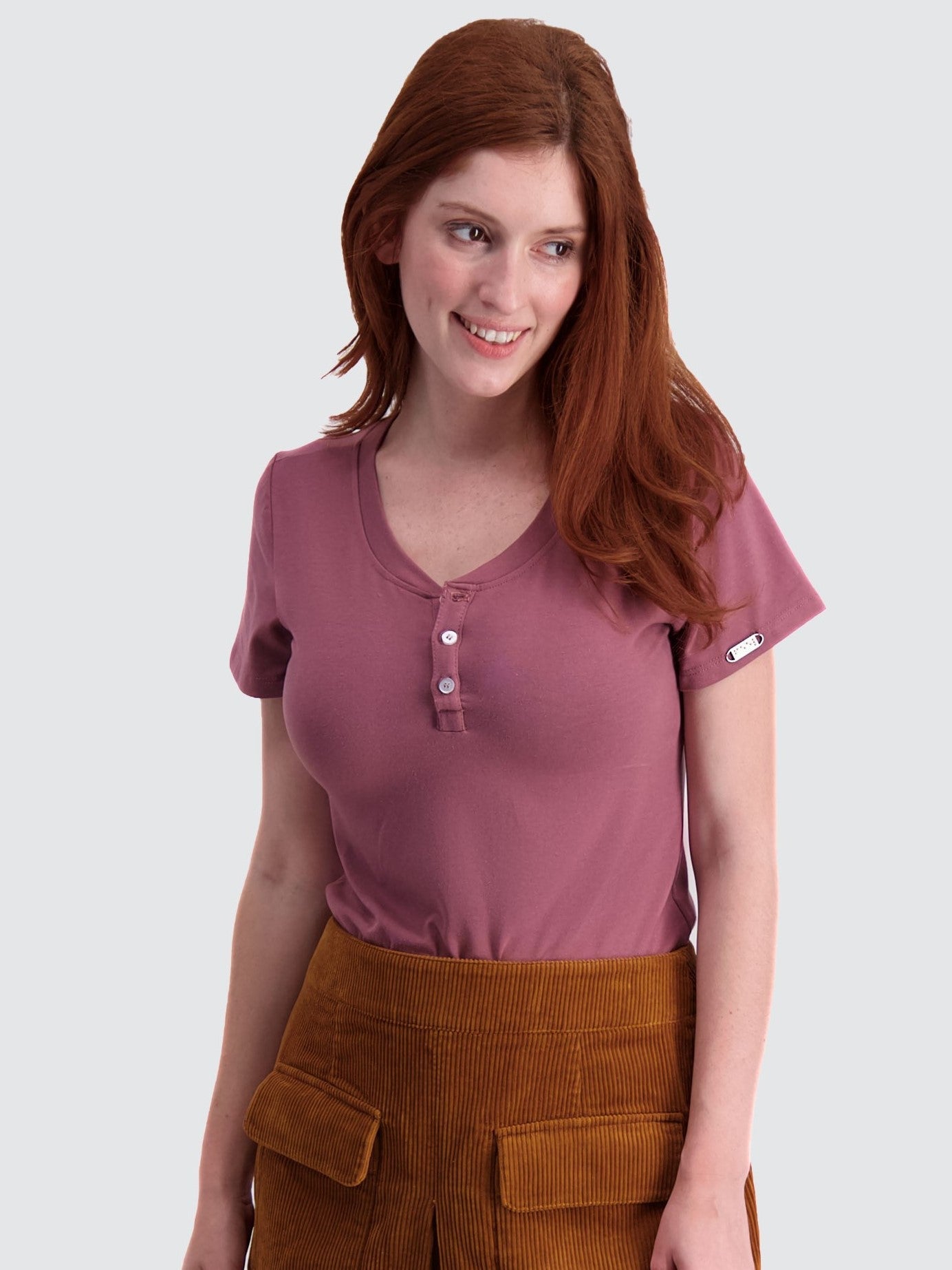 Two Blind Brothers - Womens Women's SS Henley Rose-Brown