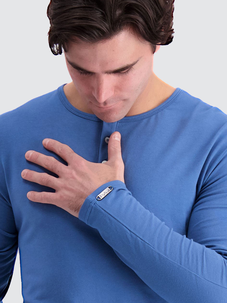 Two Blind Brothers - Mens Men's Long Sleeve Solid Henley Blue