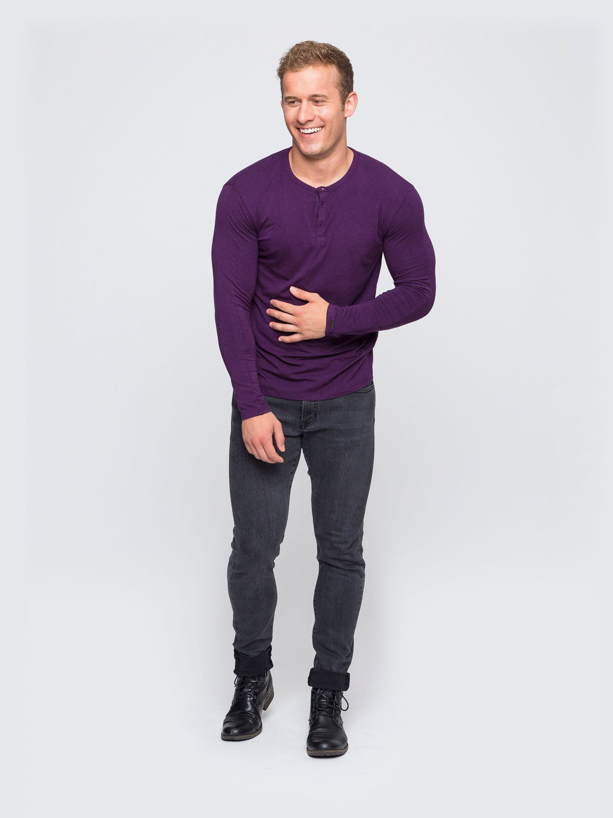 Two Blind Brothers - Mens Men's Long Sleeve Solid Henley Charcoal