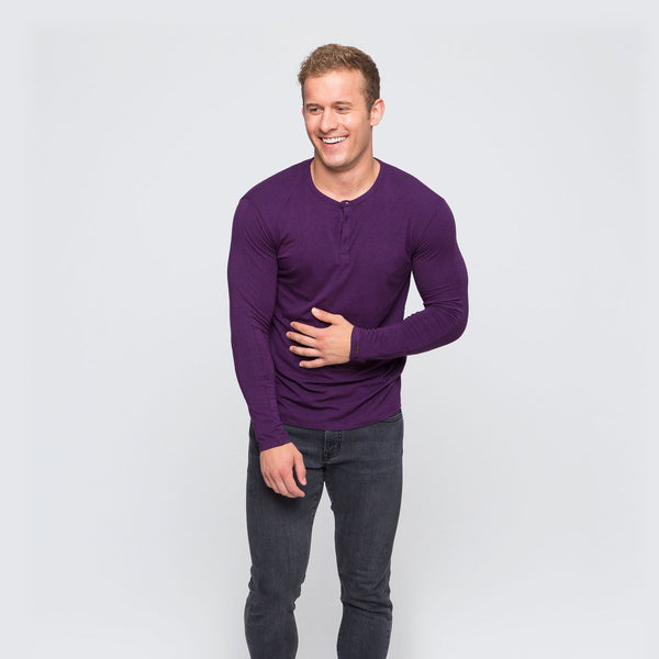 Two Blind Brothers - Mens Men's Long Sleeve Solid Henley Plum