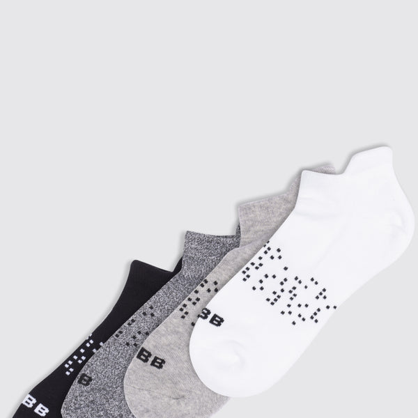 Two Blind Brothers - Gift Neutral Ankle Sock Bundle (4 Pairs) White-Light-Grey-Charcoal-Black