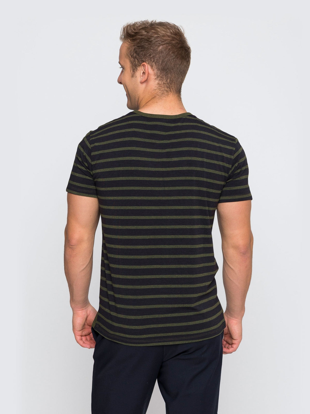 Two Blind Brothers - Mens Men's SS Henley Striped Forest-and-Black-Stripe