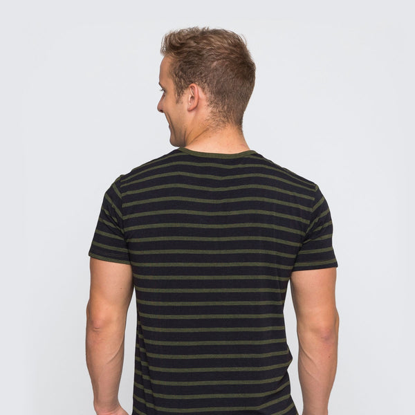 Two Blind Brothers - Mens Men's SS Henley Striped Forest-and-Black-Stripe