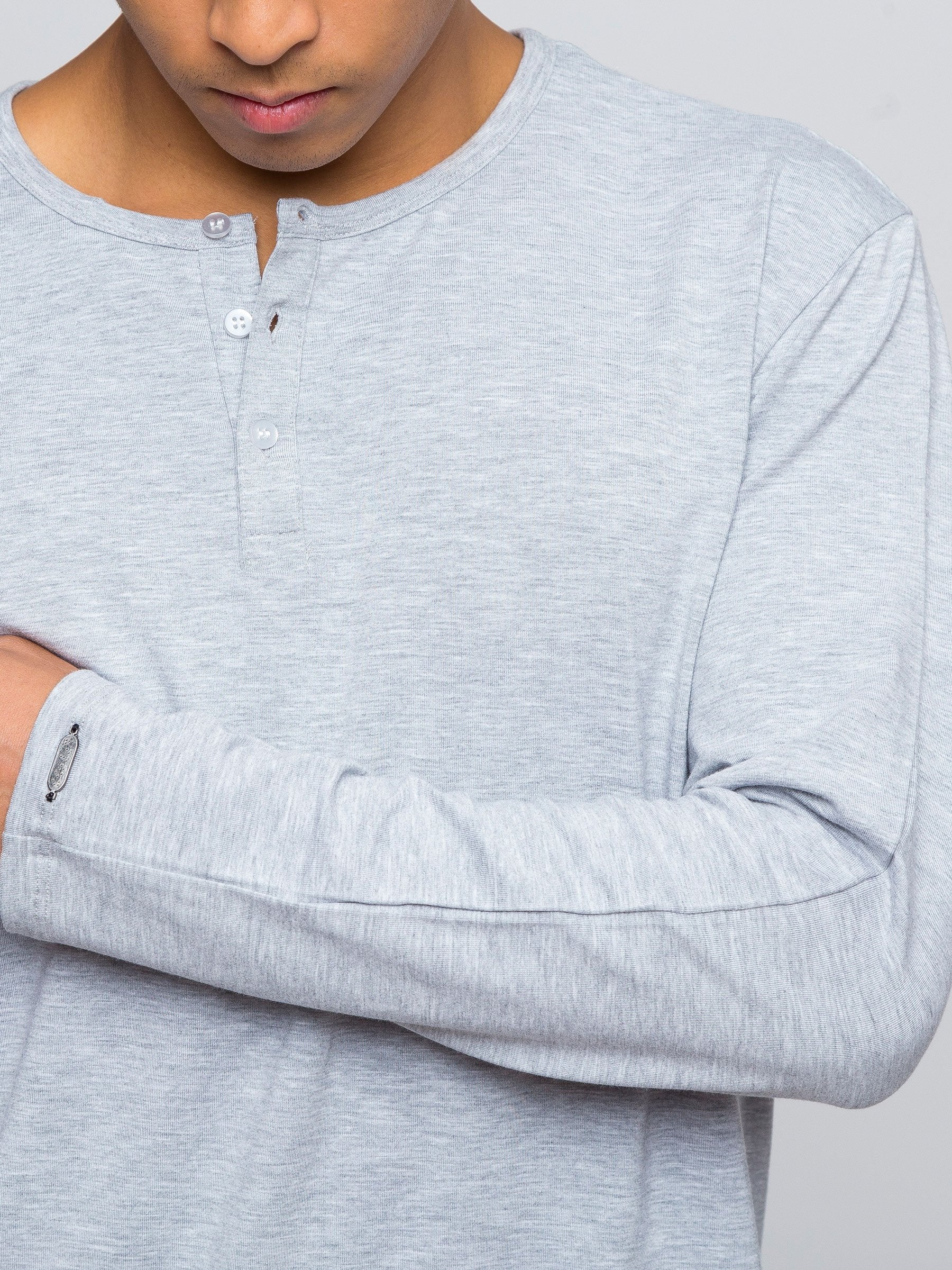 【DISCERNMENT】Kiden diagonal button henley neck sleeve Merz B Schwanen Loopwheeled Henley 8.6oz T-Shirt - 206.613