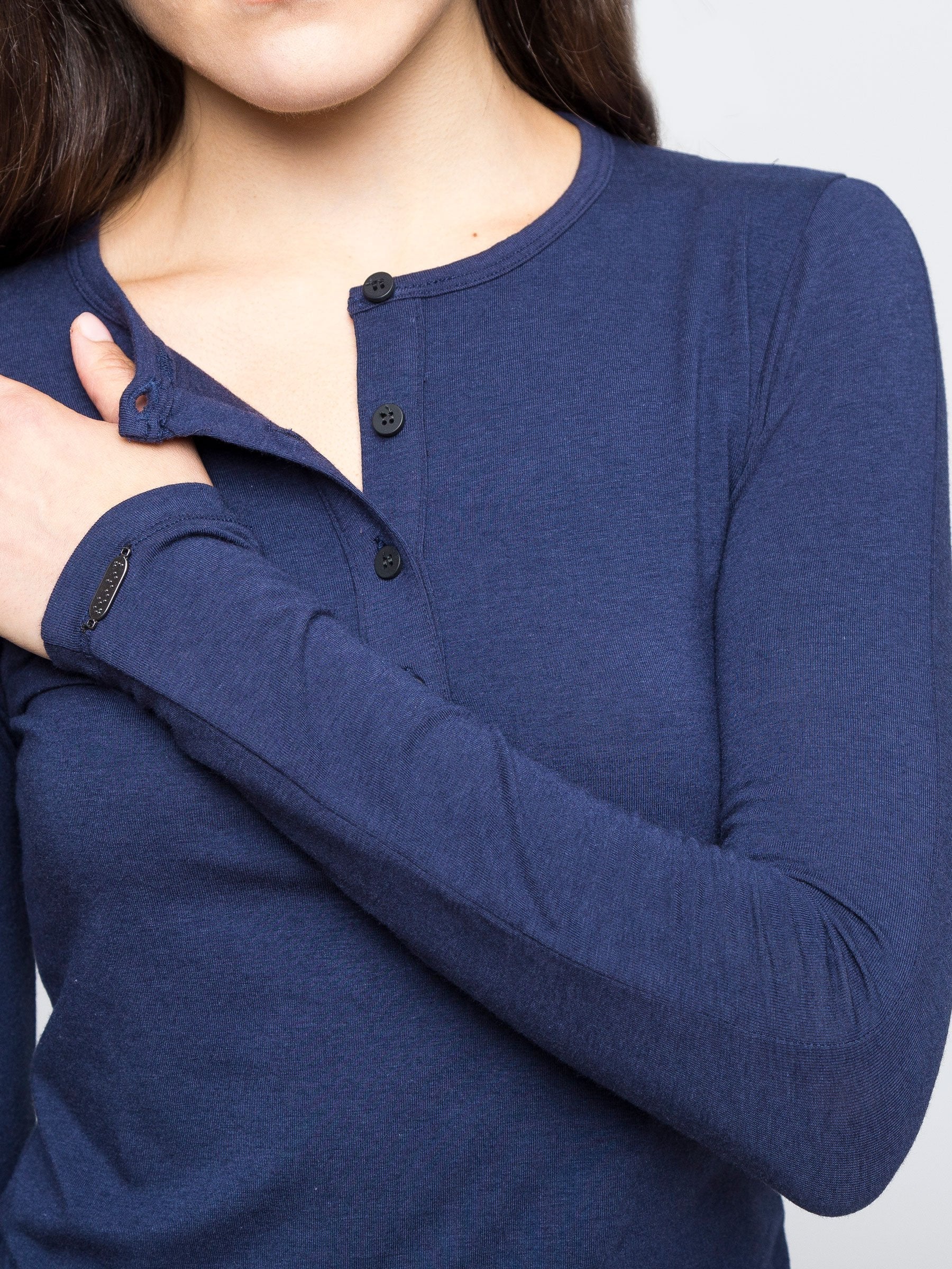 Two Blind Brothers - Womens Women's Long Sleeve Solid Henley Navy