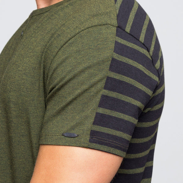 Two Blind Brothers - Mens Men's SS Henley Striped Forest-and-Black-Stripe