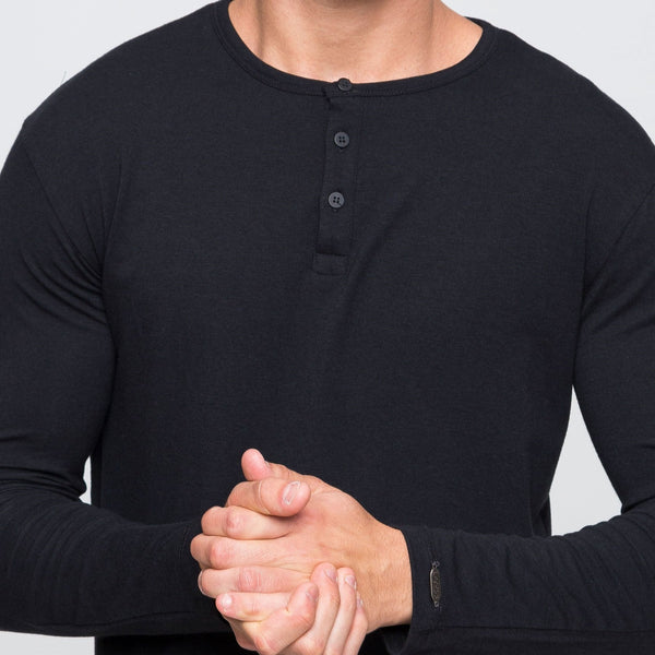 Two Blind Brothers - Mens Men's Long Sleeve Henley Black