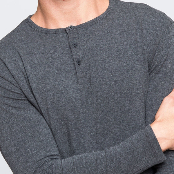 Two Blind Brothers - Mens Men's Long Sleeve Solid Henley Charcoal