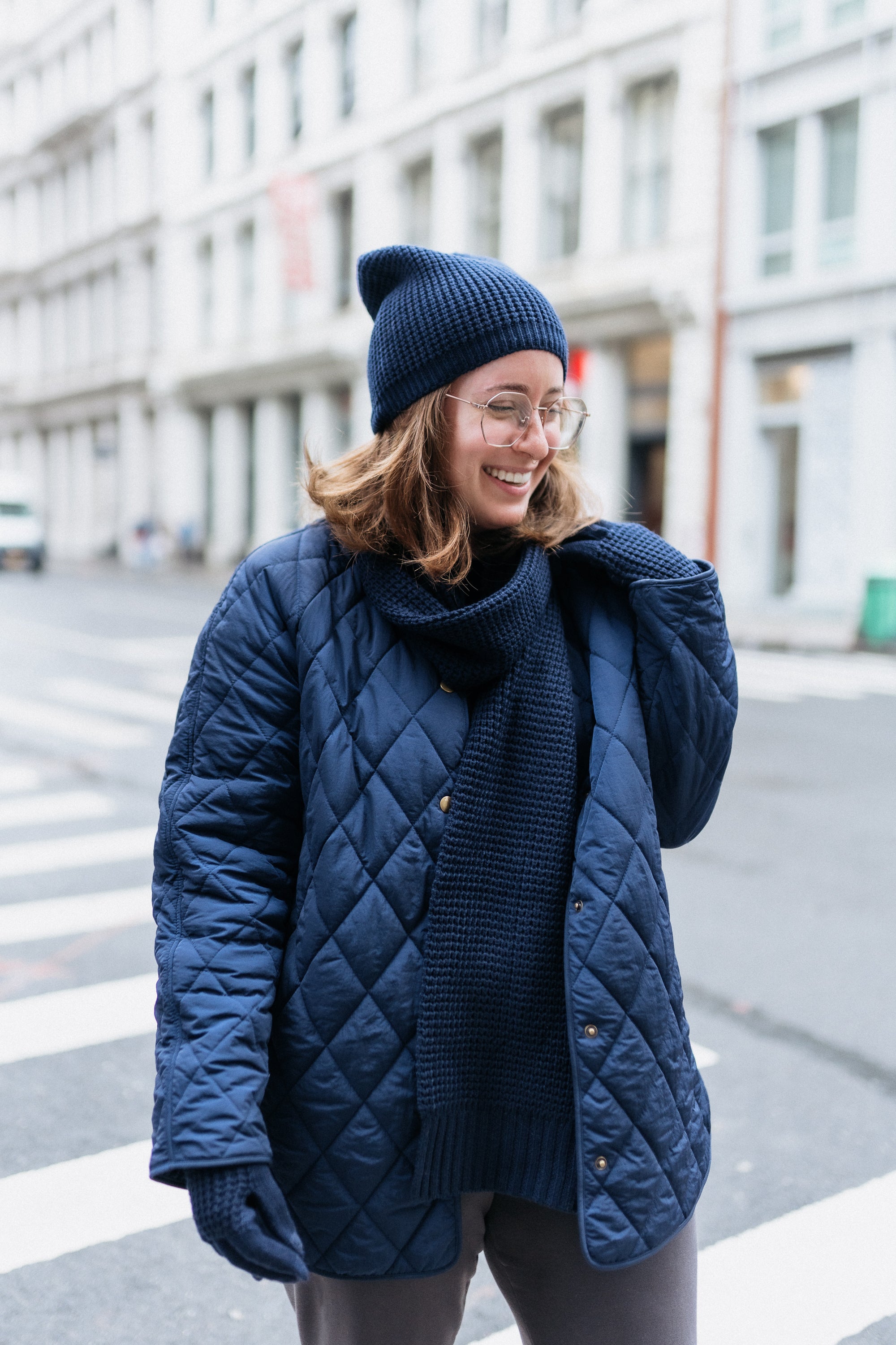 Two Blind Brothers - Gift Waffle Knit Beanie & Scarf Set Navy