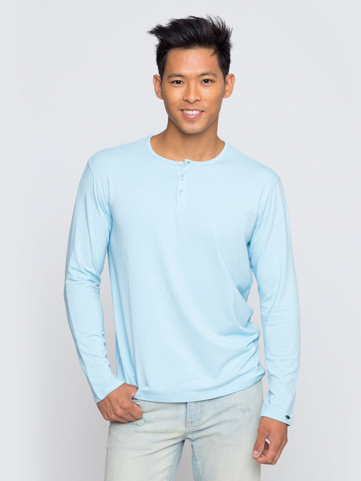 Two Blind Brothers - Mens Men's Long Sleeve Striped Henley Teal