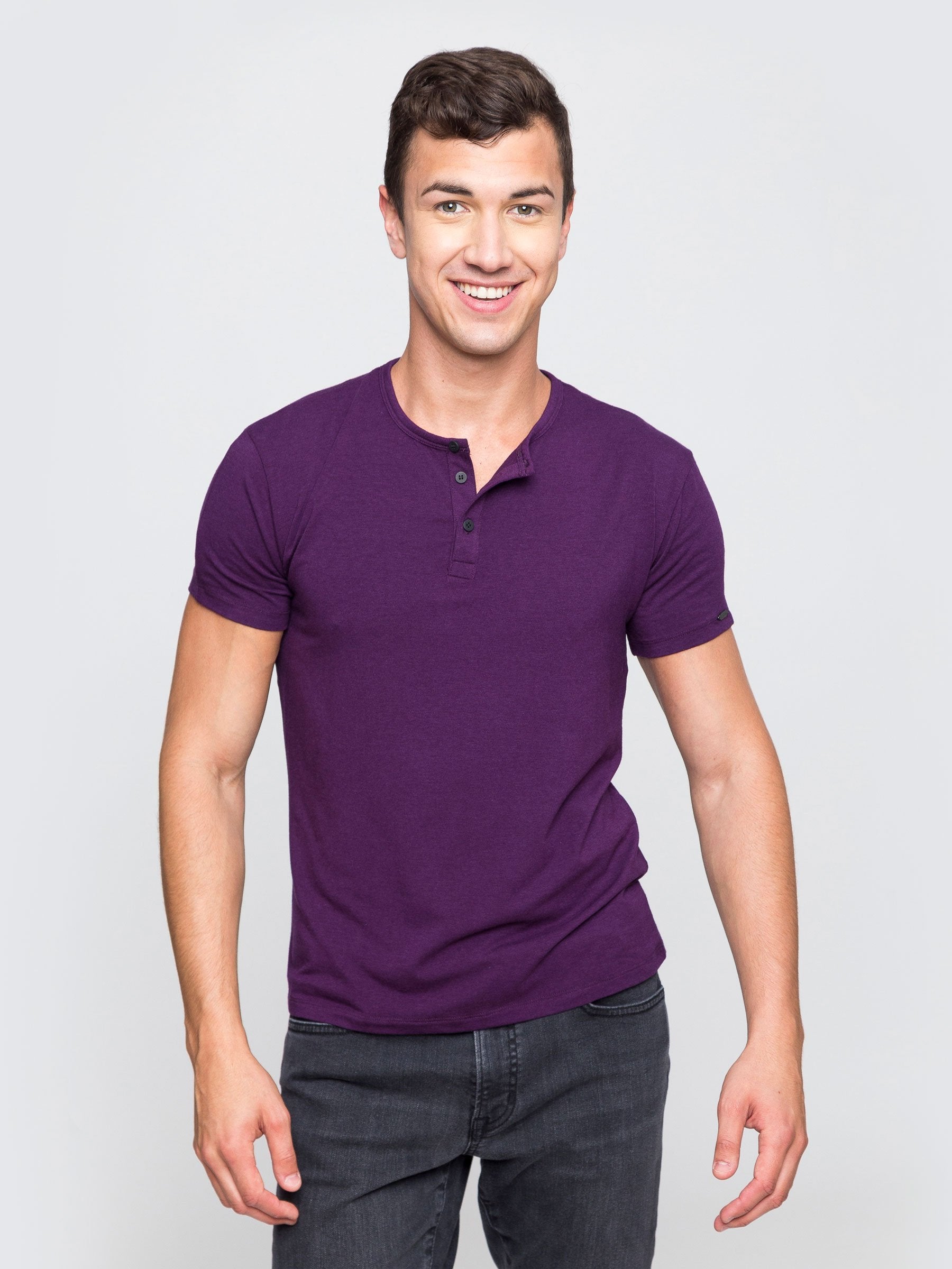 Two Blind Brothers - Mens Men's SS Henley Solid Plum