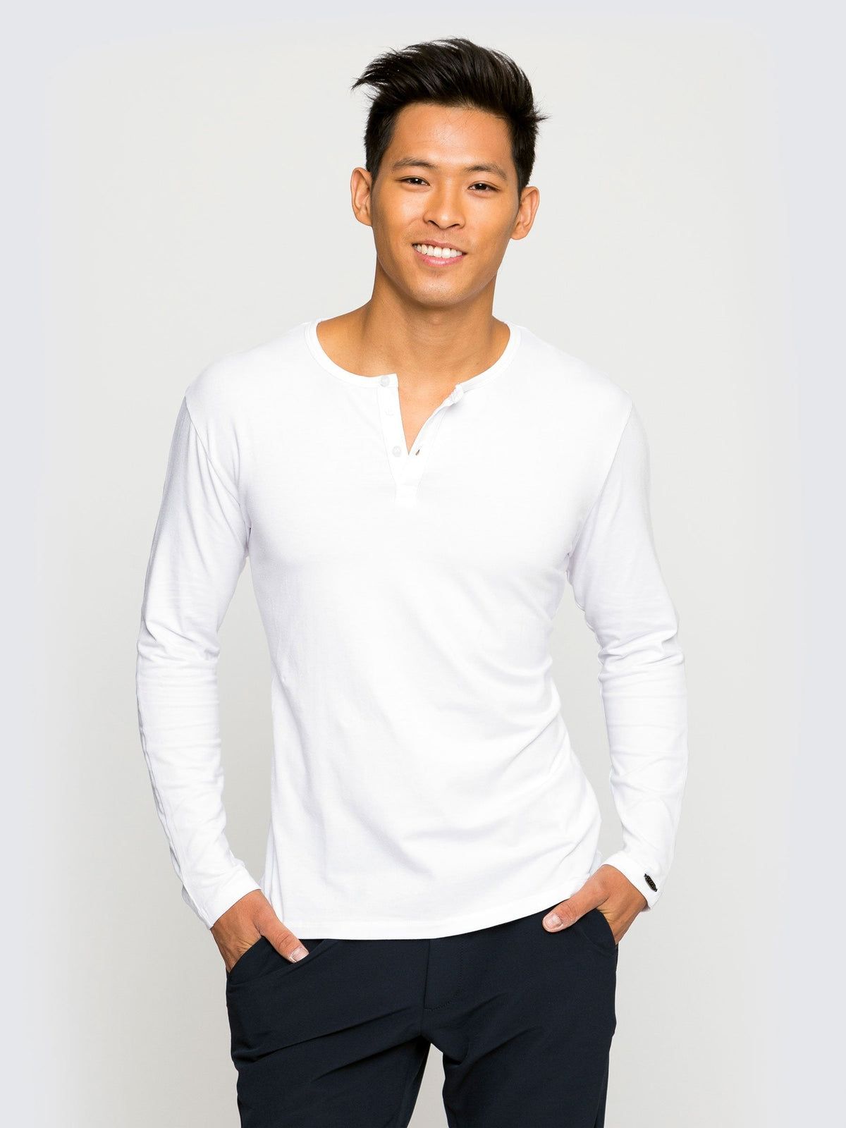 Two Blind Brothers - Mens Men's Long Sleeve Solid Henley Charcoal