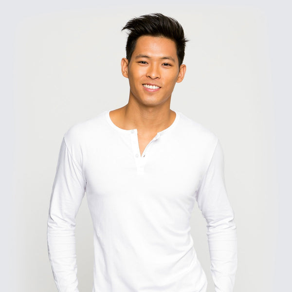 Two Blind Brothers - Mens Men's Long Sleeve Solid Henley White