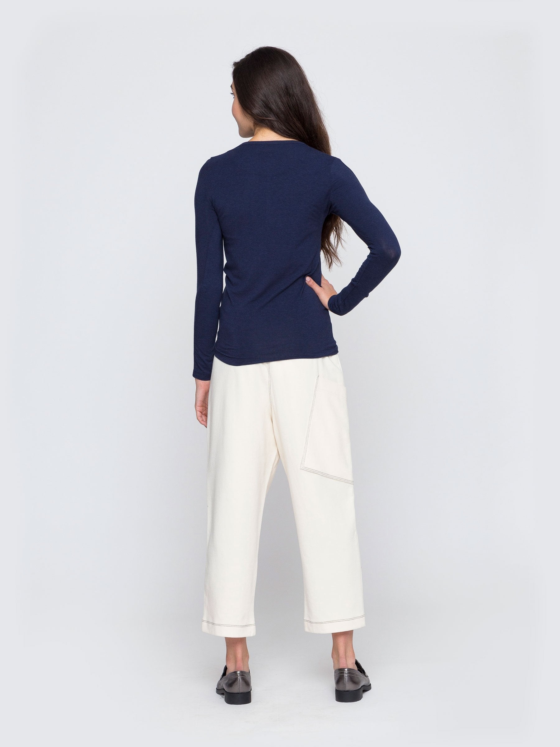 Two Blind Brothers - Womens Women's Long Sleeve Solid Henley Navy