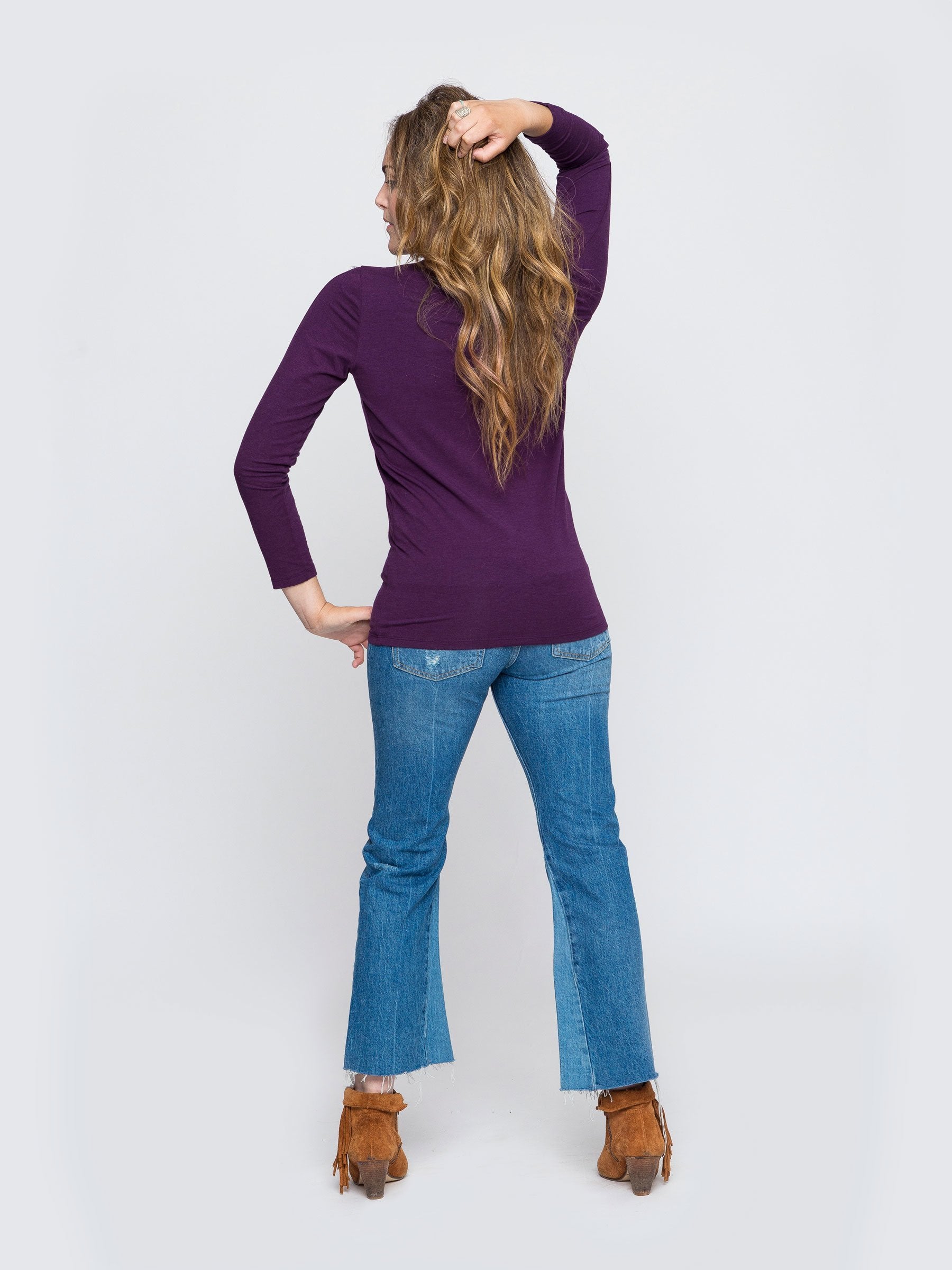 Two Blind Brothers - Womens Women's Long Sleeve Solid Henley Plum