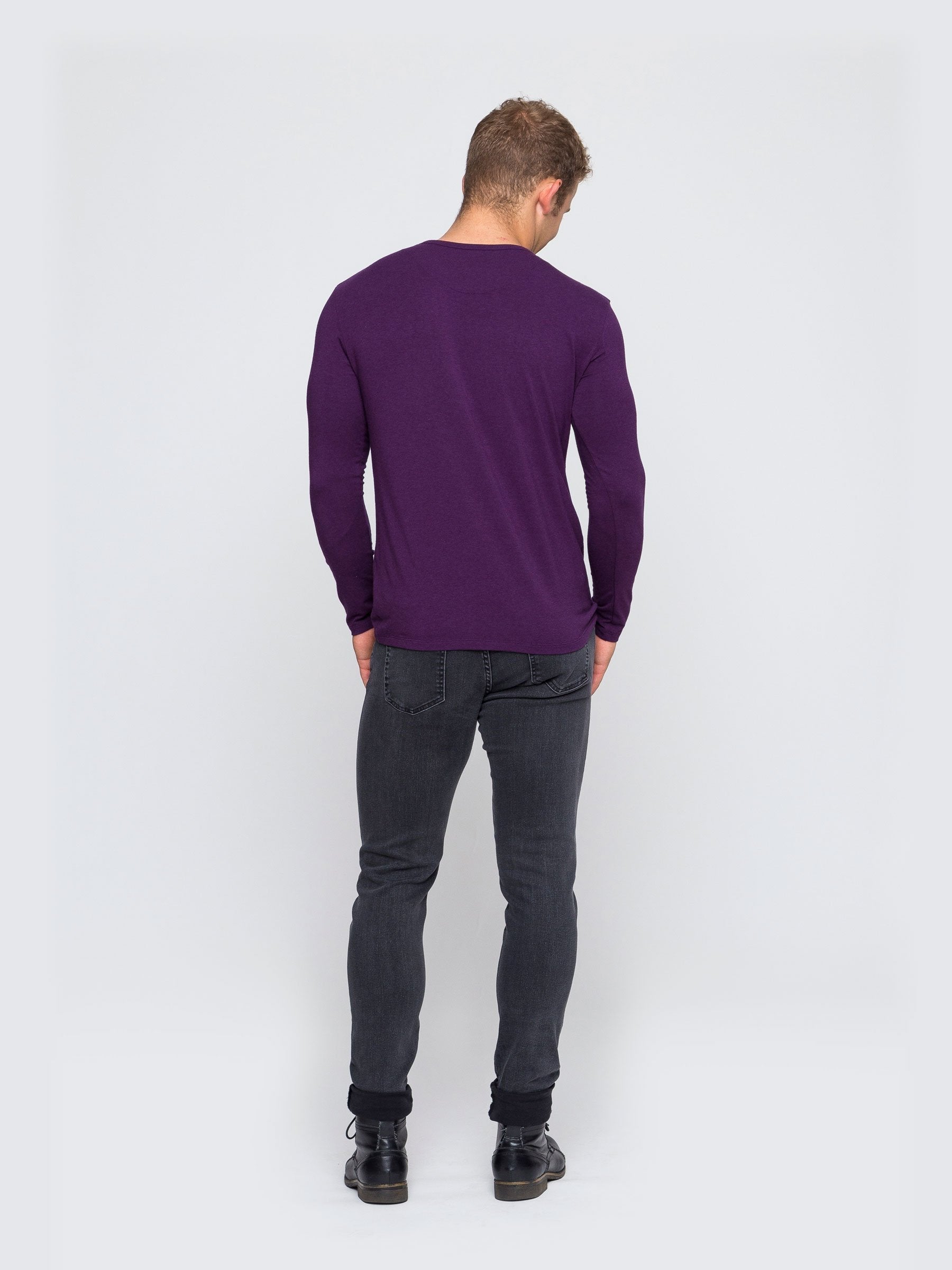 Two Blind Brothers - Mens Men's Long Sleeve Striped Henley Plum