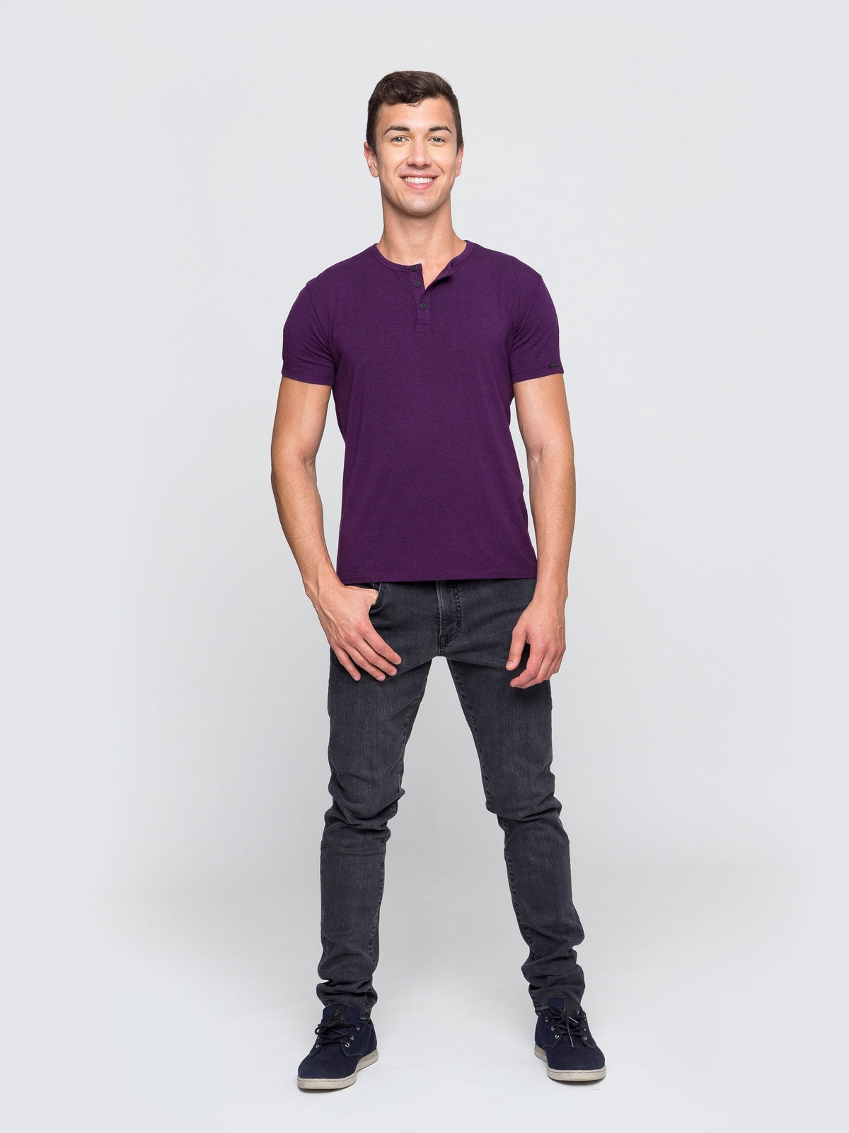 Two Blind Brothers - Mens Men's SS Henley Solid Maroon