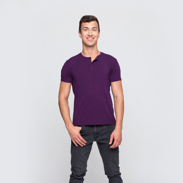 Two Blind Brothers - Mens Men's SS Henley Solid Plum