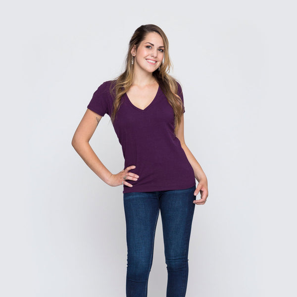 Two Blind Brothers - Womens Women's "Feel" V-Neck Plum