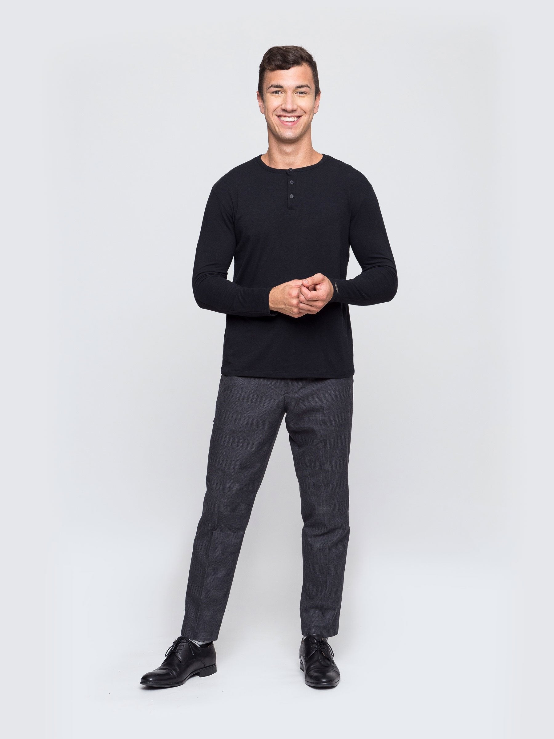 Two Blind Brothers - Mens Men's Long Sleeve Striped Henley Black
