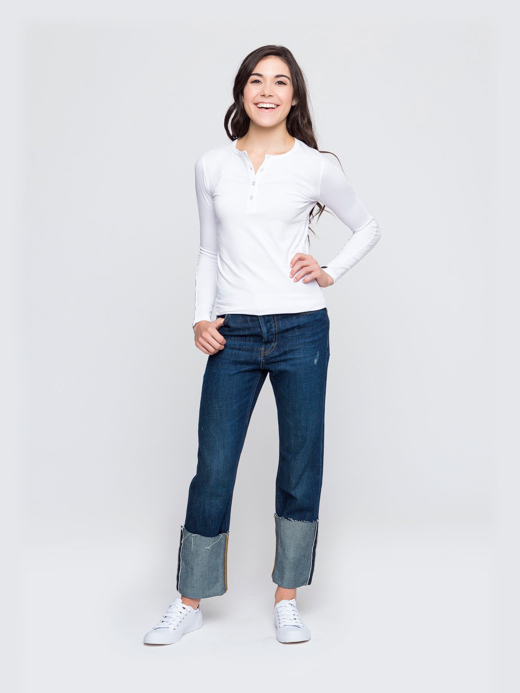 Two Blind Brothers - Womens Women's Long Sleeve Solid Henley White